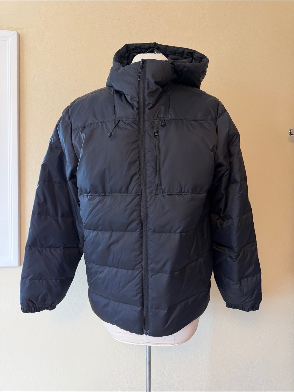 Mens Lands' End Black Hooded 600 FP Puffer Jacket NWT Medium